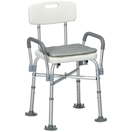 Height-Adjustable Shower Chair with Armrests and Removable Cushion 53.5x52x80-90 cm, White