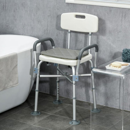 Height-Adjustable Shower Chair with Armrests and Removable Cushion 53.5x52x80-90 cm, White