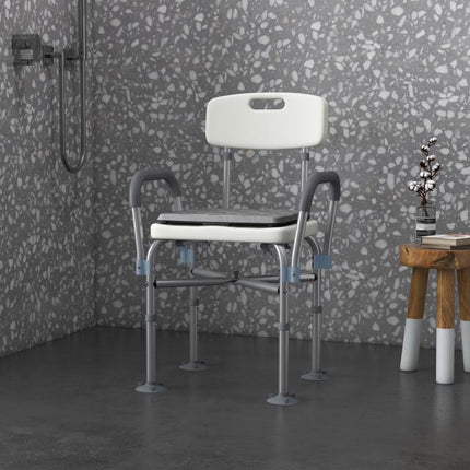 Height-Adjustable Shower Chair with Armrests and Removable Cushion 53.5x52x80-90 cm, White
