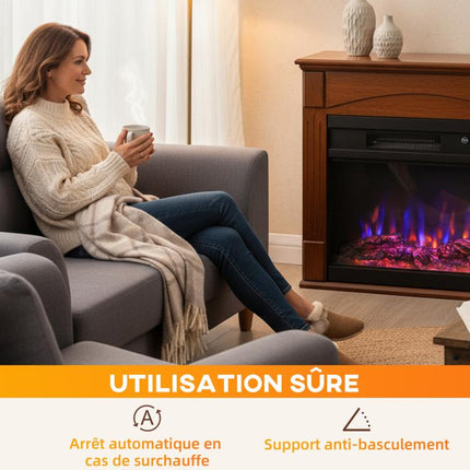 1000W/2000W electric fireplace, faux fireplace with 3D flame effect (6 colors and 3 brightness levels), 68.5 x 27.5 x 63 cm, brown