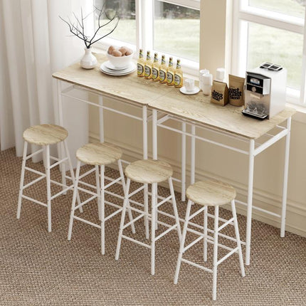Ensemble table de bar avec tabourets, table à manger debout avec 2 chaises, étagère et pieds en métal, 80x50x90cm, blanc