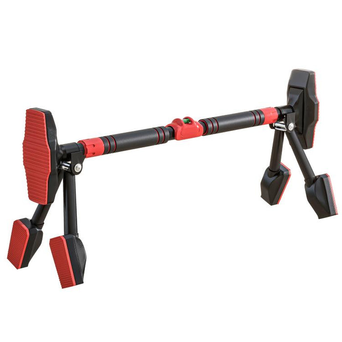 Adjustable pull-up bar (80–110 cm), doorway bar with built-in level, triangular structure, supports up to 225 kg, black