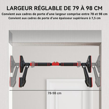 Adjustable pull-up bar (80–110 cm), doorway bar with built-in level, triangular structure, supports up to 225 kg, black