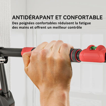Adjustable pull-up bar (80–110 cm), doorway bar with built-in level, triangular structure, supports up to 225 kg, black