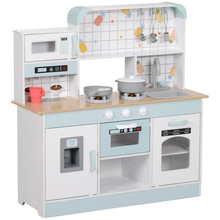 Wooden Toy Kitchen for Children Aged 3+, with Interactive Stove, Oven, and Coffee Maker – White