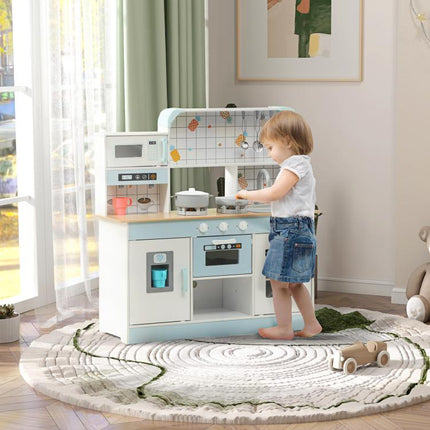 Wooden Toy Kitchen for Children Aged 3+, with Interactive Stove, Oven, and Coffee Maker – White