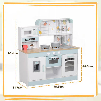 Wooden Toy Kitchen for Children Aged 3+, with Interactive Stove, Oven, and Coffee Maker – White