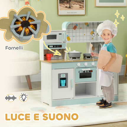 Wooden Toy Kitchen for Children Aged 3+, with Interactive Stove, Oven, and Coffee Maker – White