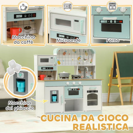 Wooden Toy Kitchen for Children Aged 3+, with Interactive Stove, Oven, and Coffee Maker – White
