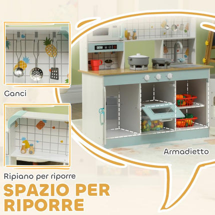 Wooden Toy Kitchen for Children Aged 3+, with Interactive Stove, Oven, and Coffee Maker – White