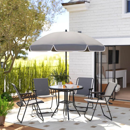 6-Piece Steel Garden Set with 4 Folding Chairs, Parasol, and Round Table – Grey and Black