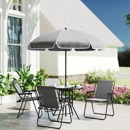 6-Piece Steel Garden Set with 4 Folding Chairs, Parasol, and Round Table – Grey and Black