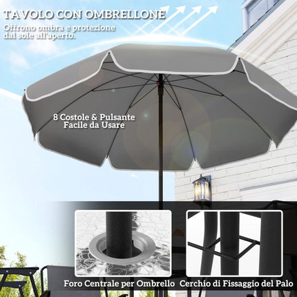 6-Piece Steel Garden Set with 4 Folding Chairs, Parasol, and Round Table – Grey and Black