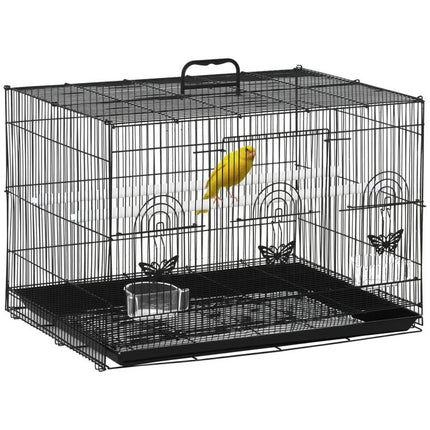Bird Cage with 2 Perches and 3 Entrances – Metal Wire and Plastic, 60x41x41 cm, Black