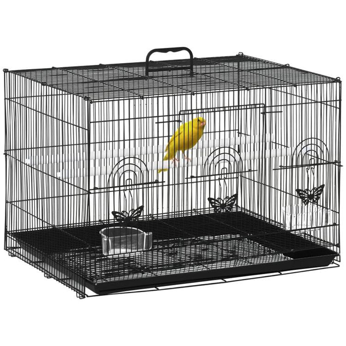 Bird Cage with 2 Perches and 3 Entrances – Metal Wire and Plastic, 60x41x41 cm, Black