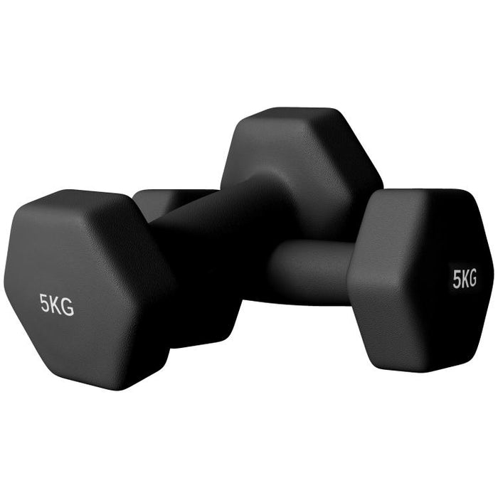 Set of 2 Hexagonal Dumbbells (2 x 5 kg), Metal and Plastic with Non-Slip Grip, 20 x 9 x 9 cm, Black