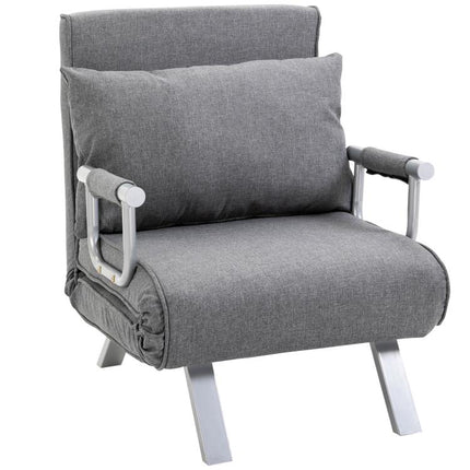 Single Convertible Chair Bed with 5-Level Adjustable Backrest and Cushion, Fabric, Light Grey