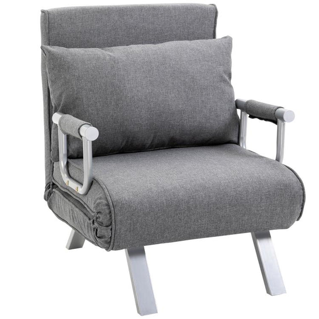 Single Convertible Chair Bed with 5-Level Adjustable Backrest and Cushion, Fabric, Light Grey