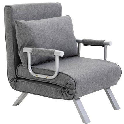 Single Convertible Chair Bed with 5-Level Adjustable Backrest and Cushion, Fabric, Light Grey