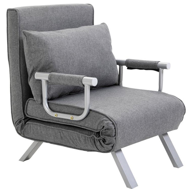 Single Convertible Chair Bed with 5-Level Adjustable Backrest and Cushion, Fabric, Light Grey