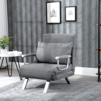 Single Convertible Chair Bed with 5-Level Adjustable Backrest and Cushion, Fabric, Light Grey