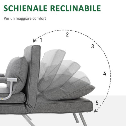 Single Convertible Chair Bed with 5-Level Adjustable Backrest and Cushion, Fabric, Light Grey