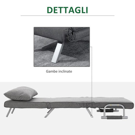 Single Convertible Chair Bed with 5-Level Adjustable Backrest and Cushion, Fabric, Light Grey