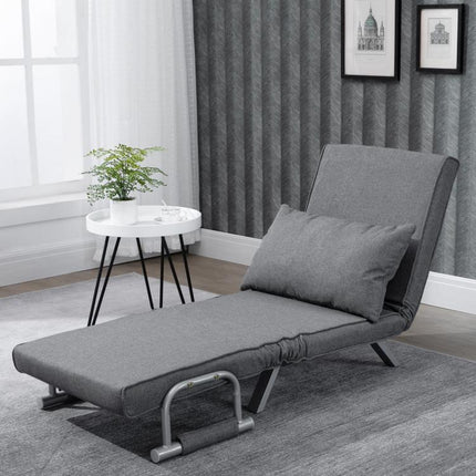Single Convertible Chair Bed with 5-Level Adjustable Backrest and Cushion, Fabric, Light Grey
