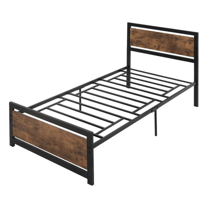 Industrial-Style Wood and Steel Single Bed Frame with Slats, 90x200cm