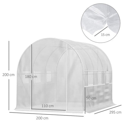 3x2x2m Steel Garden Greenhouse with PE Cover, Zippered Doors, and Mesh Windows – White