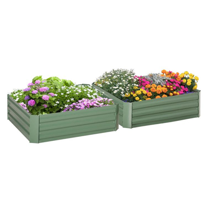 Set of 2 Galvanized Steel Raised Garden Beds for Plants and Vegetables, 100x100x30cm