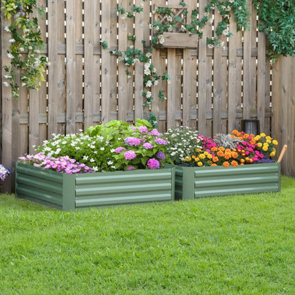 Set of 2 Galvanized Steel Raised Garden Beds for Plants and Vegetables, 100x100x30cm