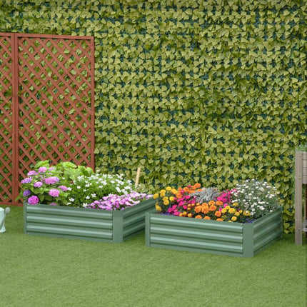 Set of 2 Galvanized Steel Raised Garden Beds for Plants and Vegetables, 100x100x30cm