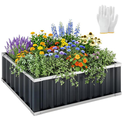 Steel Raised Garden Bed, Open-Bottom and Tool-Free Assembly, 90x90x30cm