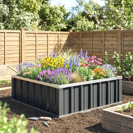 Steel Raised Garden Bed, Open-Bottom and Tool-Free Assembly, 90x90x30cm