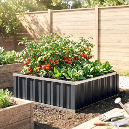 Steel Raised Garden Bed, Open-Bottom and Tool-Free Assembly, 90x90x30cm