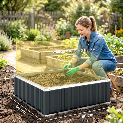 Steel Raised Garden Bed, Open-Bottom and Tool-Free Assembly, 90x90x30cm