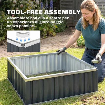 Steel Raised Garden Bed, Open-Bottom and Tool-Free Assembly, 90x90x30cm