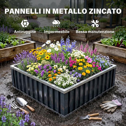 Steel Raised Garden Bed, Open-Bottom and Tool-Free Assembly, 90x90x30cm