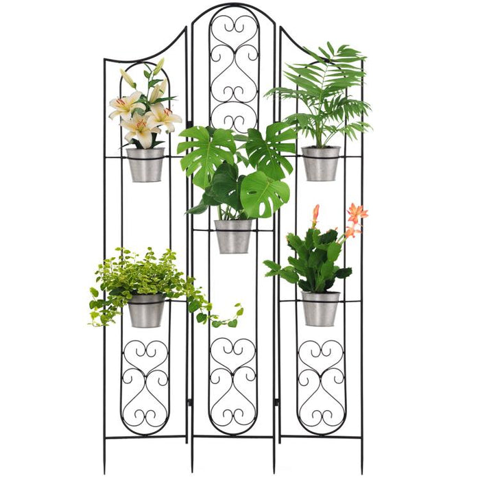 Foldable Vertical Metal Plant Stand with 5 Outdoor Pots, 82x12.5x150cm, Black