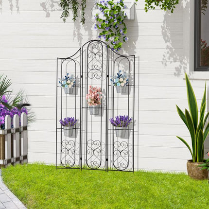 Foldable Vertical Metal Plant Stand with 5 Outdoor Pots, 82x12.5x150cm, Black