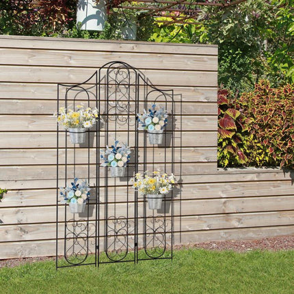 Foldable Vertical Metal Plant Stand with 5 Outdoor Pots, 82x12.5x150cm, Black