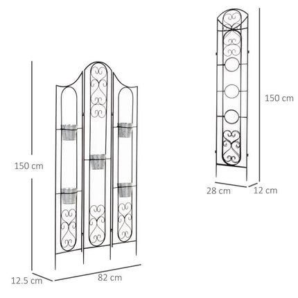 Foldable Vertical Metal Plant Stand with 5 Outdoor Pots, 82x12.5x150cm, Black