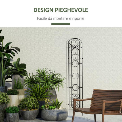 Foldable Vertical Metal Plant Stand with 5 Outdoor Pots, 82x12.5x150cm, Black