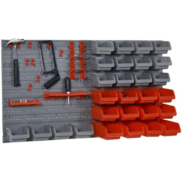 44-Piece Tool Storage Unit with Adjustable and Removable Bins, Wall-Mounted, PP, Red/Grey, 54x22x95cm