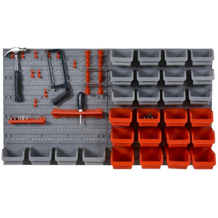 44-Piece Tool Storage Unit with Adjustable and Removable Bins, Wall-Mounted, PP, Red/Grey, 54x22x95cm