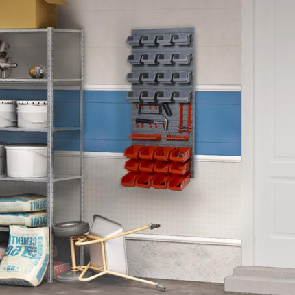 44-Piece Tool Storage Unit with Adjustable and Removable Bins, Wall-Mounted, PP, Red/Grey, 54x22x95cm