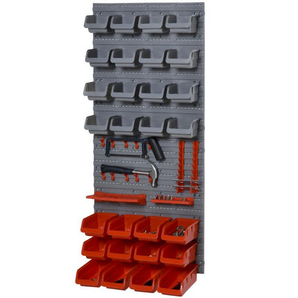 44-Piece Tool Storage Unit with Adjustable and Removable Bins, Wall-Mounted, PP, Red/Grey, 54x22x95cm