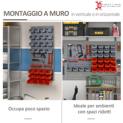 44-Piece Tool Storage Unit with Adjustable and Removable Bins, Wall-Mounted, PP, Red/Grey, 54x22x95cm
