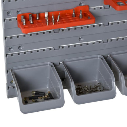 44-Piece Tool Storage Unit with Adjustable and Removable Bins, Wall-Mounted, PP, Red/Grey, 54x22x95cm